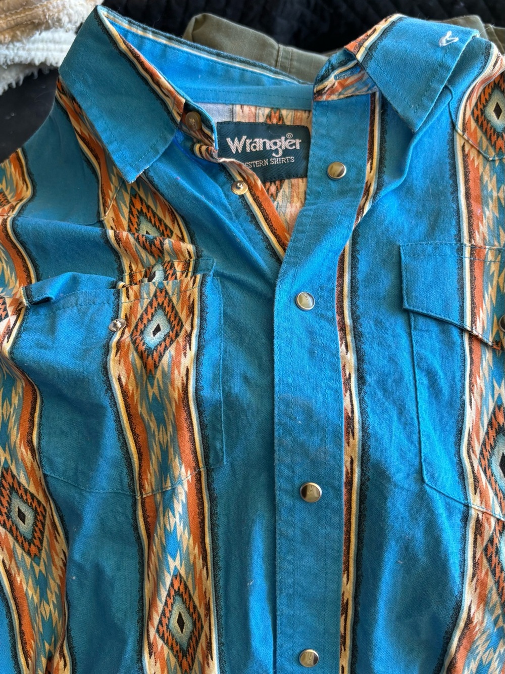 Wrangler Western Shirt Youth XXL 18 Womens Small Medium Aztec Snap Blue
